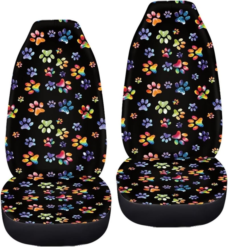 Howilath Cartoon Tie-dye Dog Paw Print Car Seat Cover for Women, Universal Fit 2 Piece Stretchy Breathable Bucket Vehicles Seat Cover Front Seats for SUV Van Sedan - Image 3